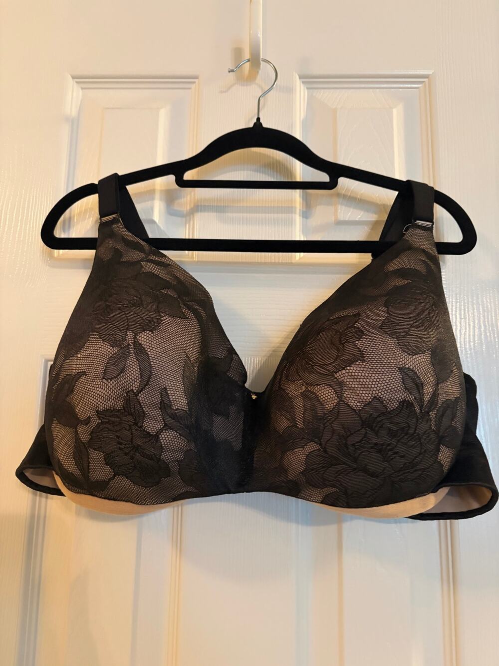 Cacique Lane Bryant 42F Black Lace Nude Underwire Bra Full Coverage
